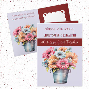 Carte 40e anniversaire de Ruby fleurs bordeaux violet