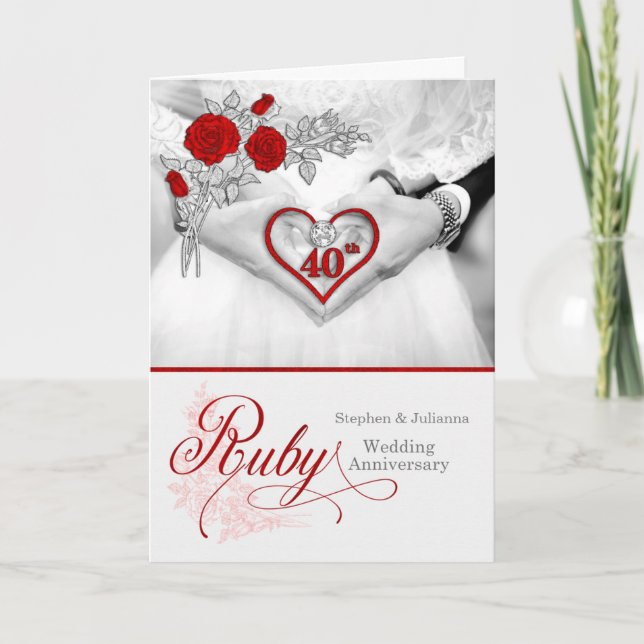Carte 40e anniversaire du Mariage de Ruby Coeur rouge (Devant)