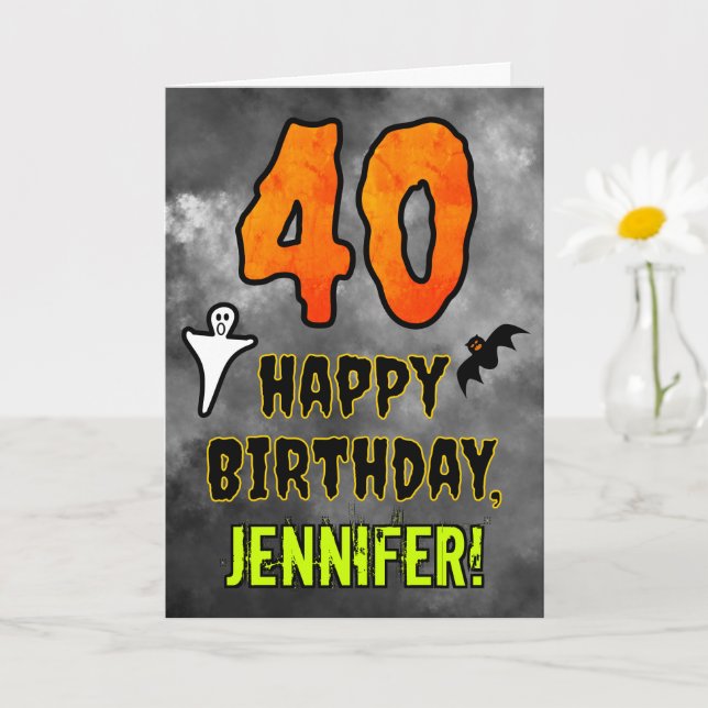 Carte 40e anniversaire : Eerie Halloween Thème + Nom per (Petite plante)