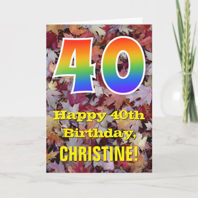 Carte 40e anniversaire; Feuilles d'automne rustiques; Ar (Devant)