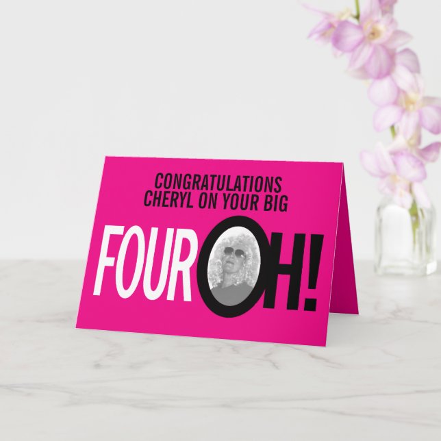 Carte 40e anniversaire FOUR OH! photo rose rétro (Orchidée)