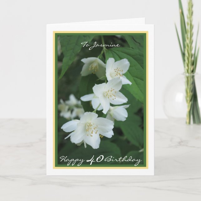 Carte 40e anniversaire Jasmine Flowers Elégant cadre Or (Devant)