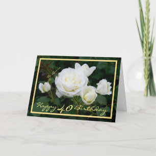 Carte 40e anniversaire Laura White Roses moderne Gold Fr