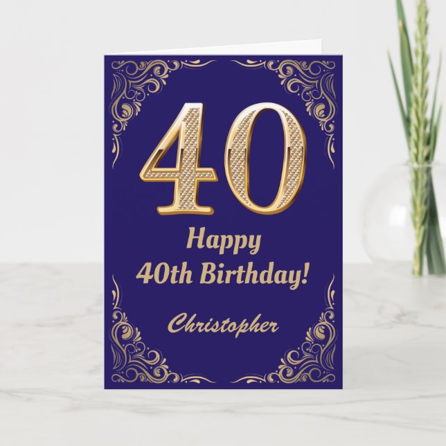Carte 40e anniversaire Marine Parties scintillant bleu e (Devant)