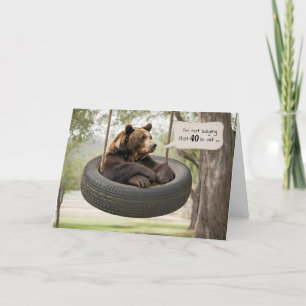 Carte 40e anniversaire Ours assis dans un pneu