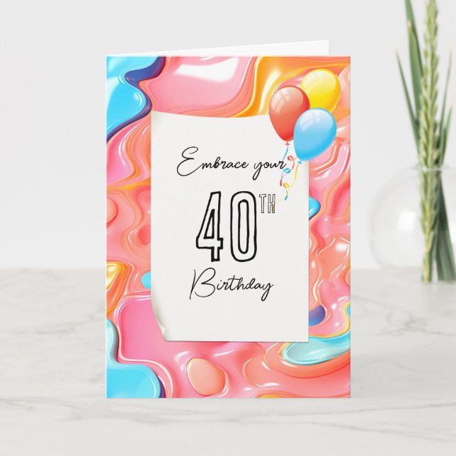 Carte 40e anniversaire Psychedelic 3D Abstrait (Devant)