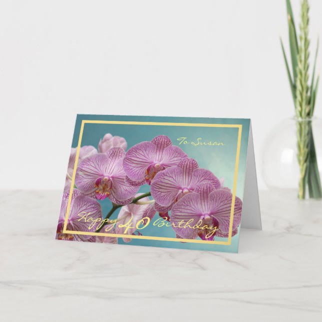 Carte 40e anniversaire Susan Orchids Elegant Gold Frame (Devant)