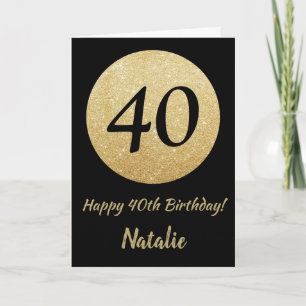 Carte 40e Birthday Black and Gold Glitter Card