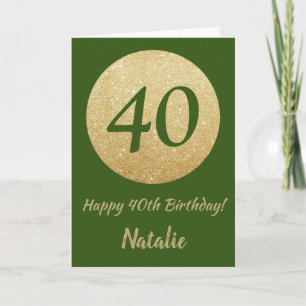 Carte 40e Birthday Green and Gold Glitter Card