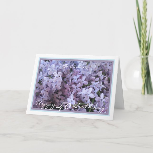 Carte 40ème Anniversaire Andrea Purple Lilac Elegant Gol (Devant)
