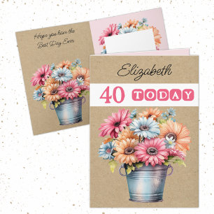 Carte 40ème anniversaire de gerberas fleurs roses