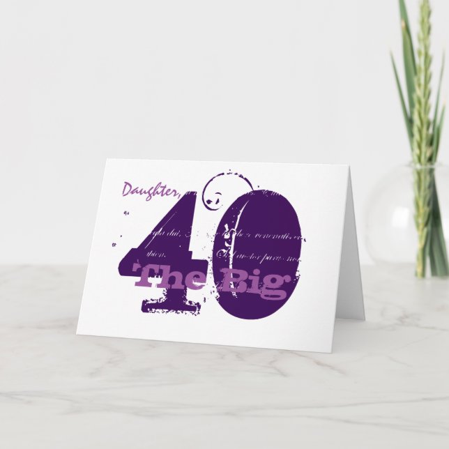 Carte 40ème anniversaire pour fille, texte violet sur bl (Devant)