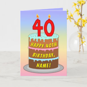 Carte 40th Birthday — Fun Cake & Candles, w/ Custom Name