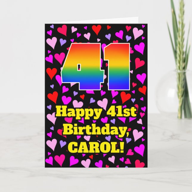 Carte 41e anniversaire : Amour Hearts Motif, Arc en ciel (Devant)