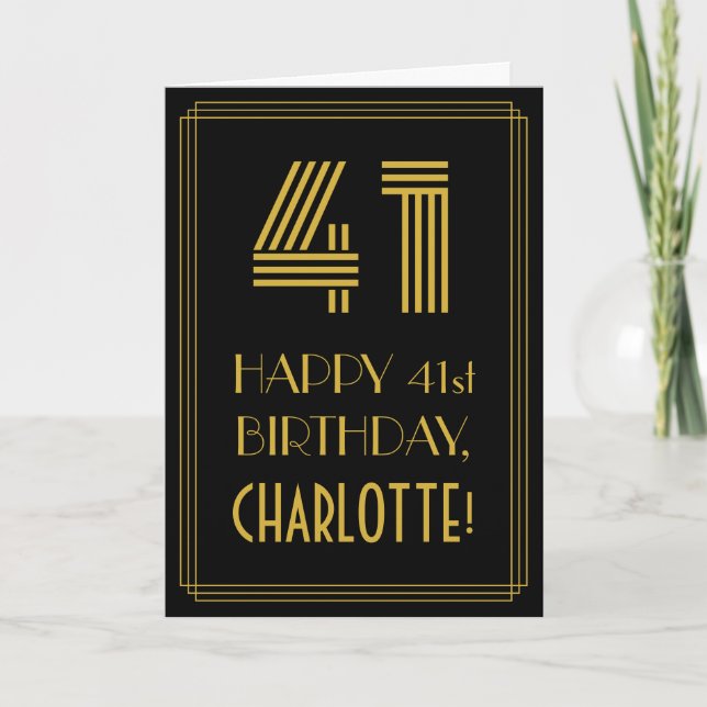 Carte 41e anniversaire : Art Déco Inspiré Look "41" & No (Devant)
