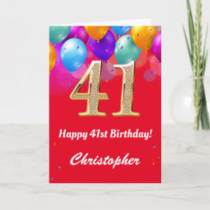 Carte 41e anniversaire Ballons rouges et dorés