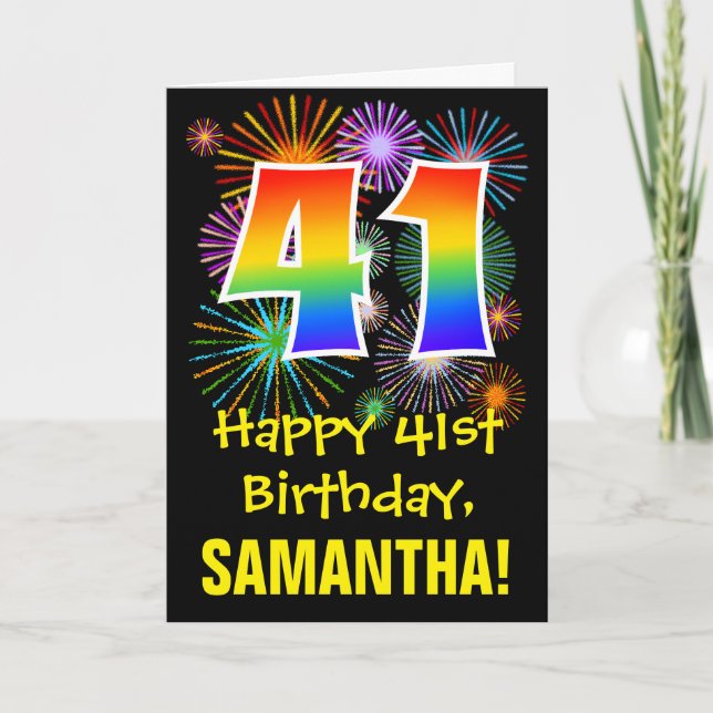 Carte 41e anniversaire : Fun Motif feux d'artifice + Arc (Devant)
