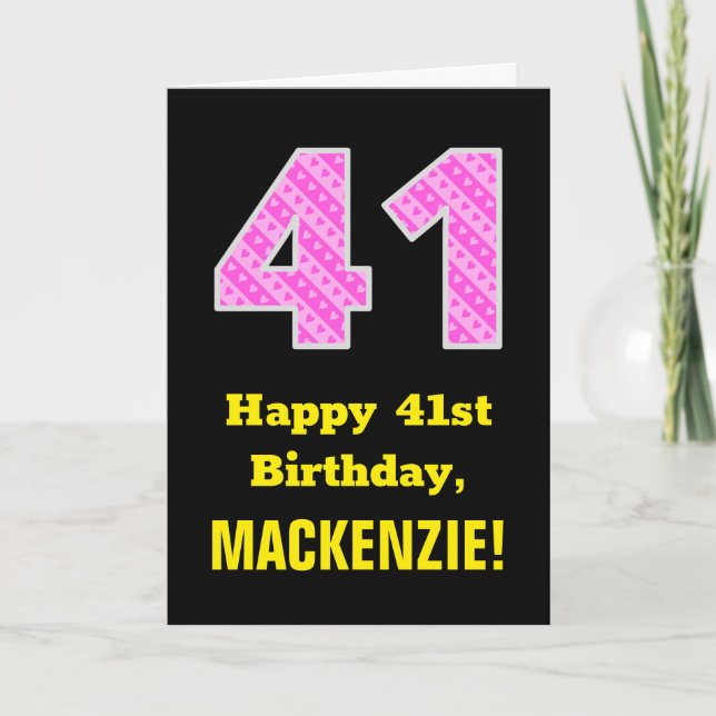 Carte 41e anniversaire : Pink Stripes and Hearts "41" +  (Devant)