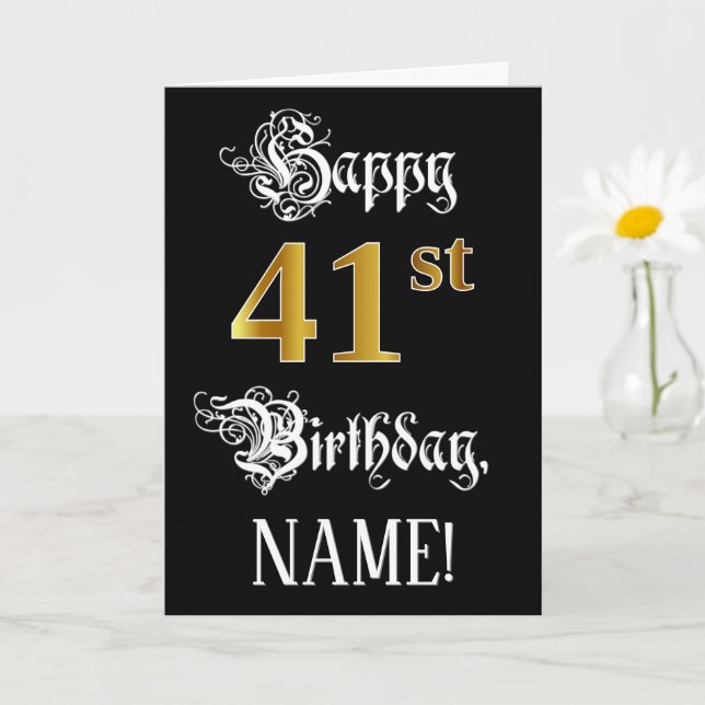 Carte 41e anniversaire — Script fantaisie; Faux Gold Loo (Petite plante)
