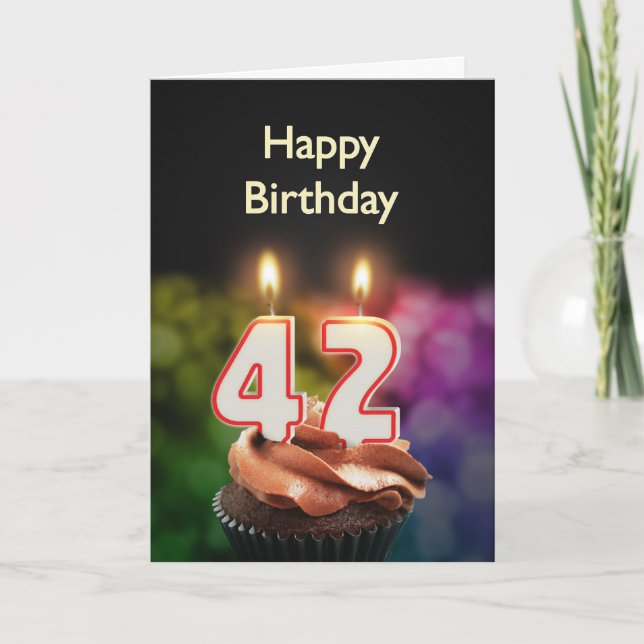 Carte 42e anniversaire avec gâteau et bougies (Devant)