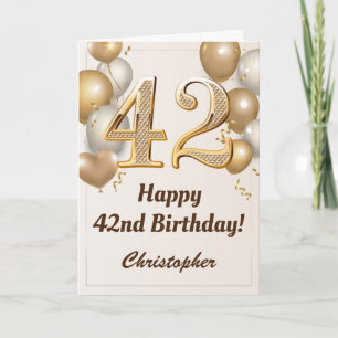 Carte 42e anniversaire Ballons d'or et Confetti Annivers