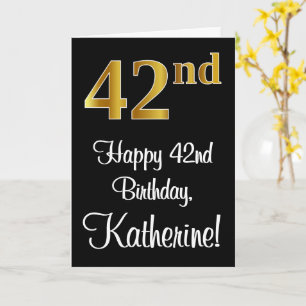Carte 42e anniversaire ~ Elégant Luxueux Faux Gold Look 