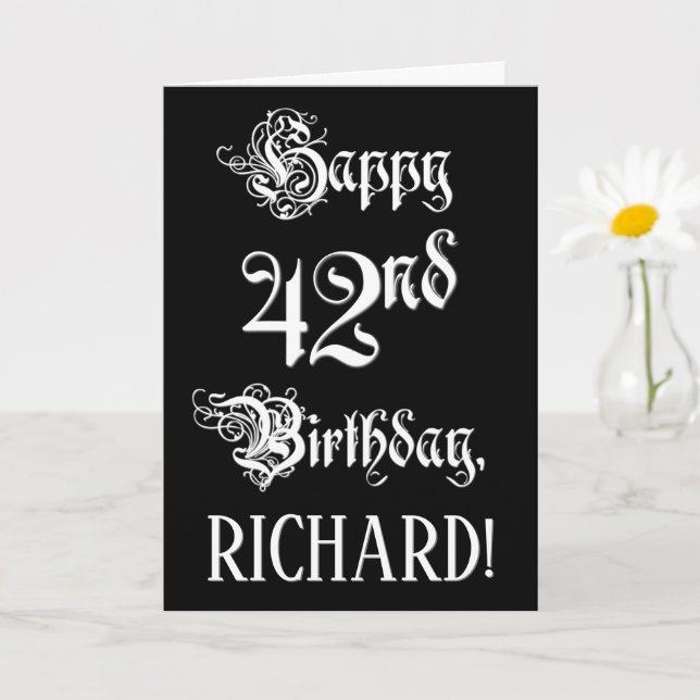 Carte 42e anniversaire : Fancy, Elegant Script + Nom per (Petite plante)