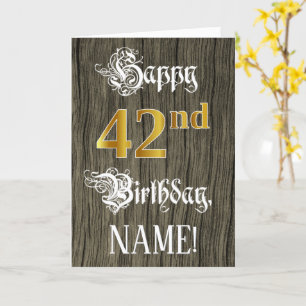 Carte 42e anniversaire : Faux Gold Look + Faux Wood Moti