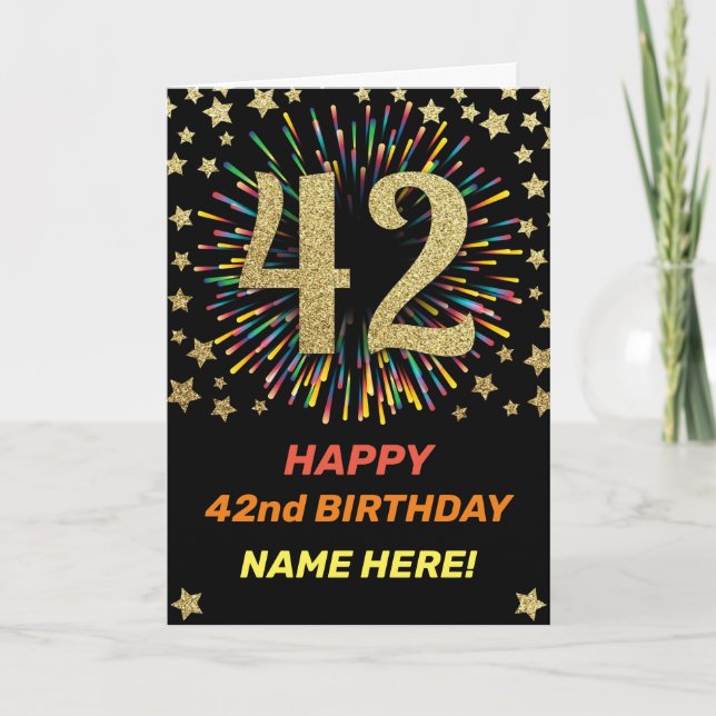 Carte 42e anniversaire Feu d'artifice Rainbow Gold Fun (Devant)