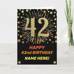Carte 42e anniversaire Feu d'artifice Rainbow Gold Fun