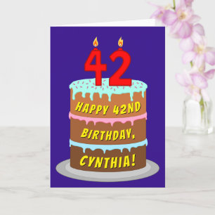 Carte 42e anniversaire : Fun Cake and Candles + Nom pers