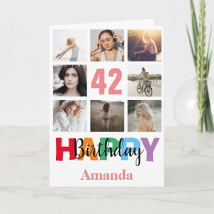 Carte 42e anniversaire heureux Collage photo moderne ros