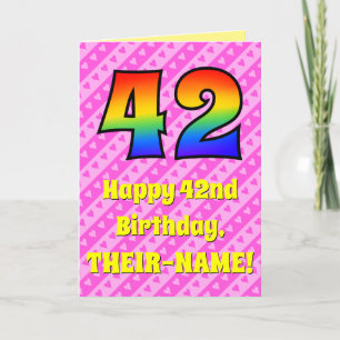 Carte 42e anniversaire : Pink Stripes & Hearts, Arc en c