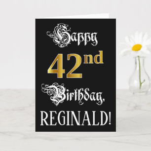Carte 42e anniversaire — Script fantaisie; look or Faux;