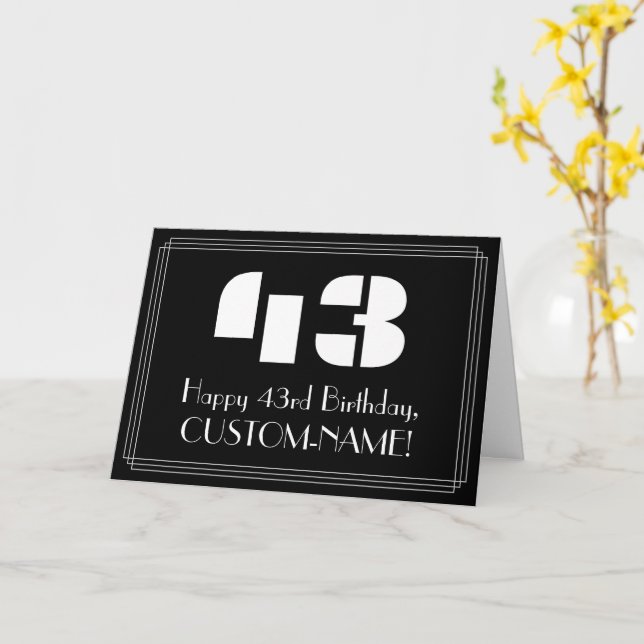 Carte 43e anniversaire : Art Déco Inspiré Look "43" & No (Fleur jaune)