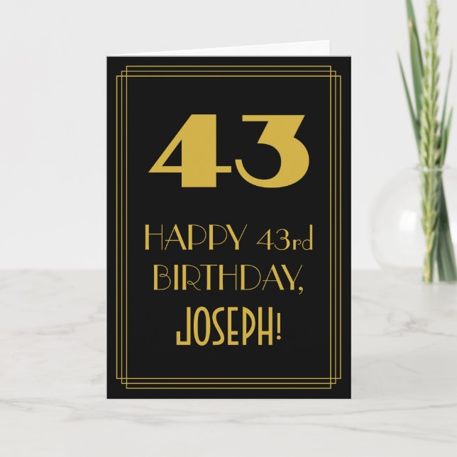 Carte 43e anniversaire ~ Art Déco Inspiré Look "43" & No (Devant)