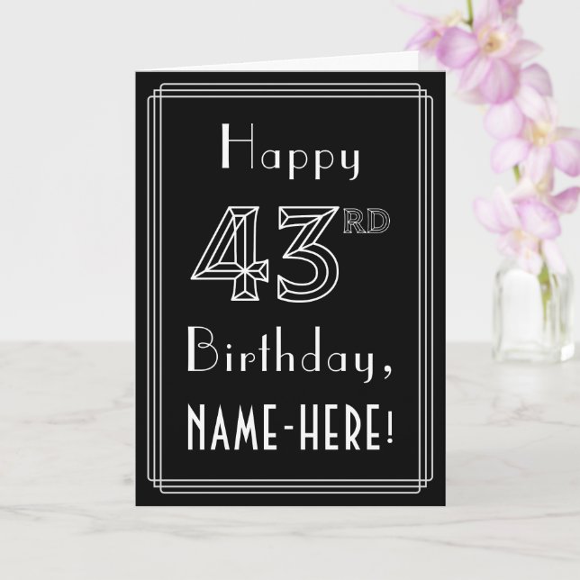 Carte 43e anniversaire : Art Déco Style # 43 & Nom perso (Orchidée)