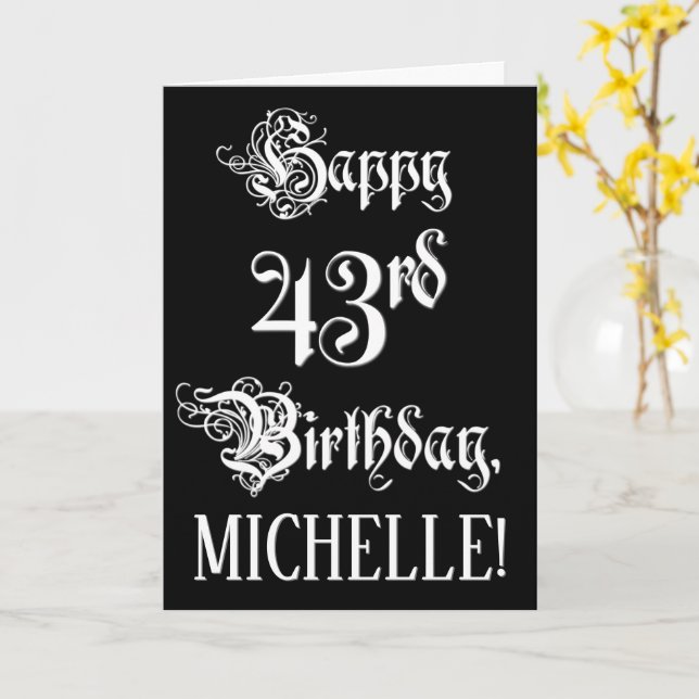 Carte 43e anniversaire : Fancy, Elegant Script + Nom per (Fleur jaune)