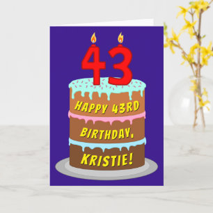 Carte 43e anniversaire : Gâteau et bougies amusants + No