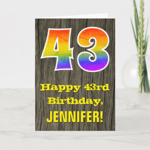 Carte 43e anniversaire : Rustic Faux Wood Look, Arc-en-c