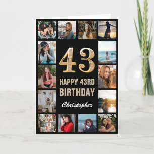 Carte 43e Joyeux anniversaire noir et or Collage photo