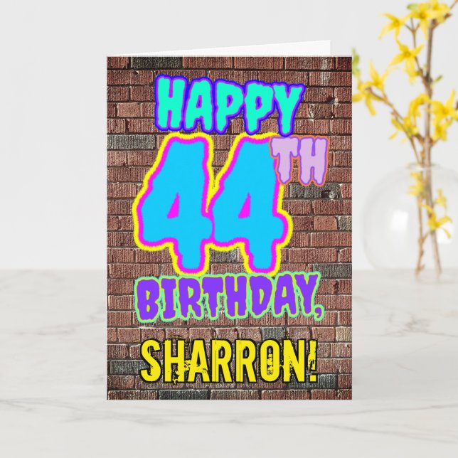 Carte 44e anniversaire - Amusant, Graffiti urbain inspir (Fleur jaune)