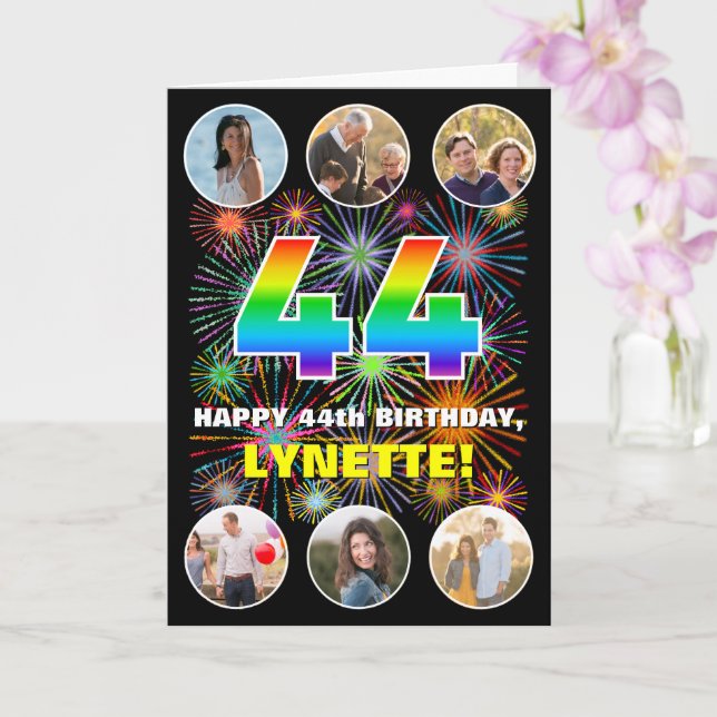 Carte 44e anniversaire : Arc en ciel amusant #, Nom pers (Orchidée)