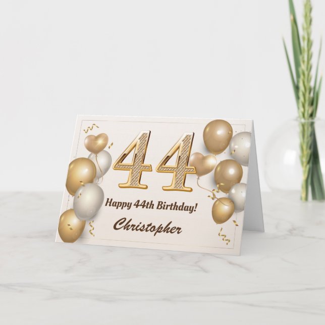 Carte 44e anniversaire Ballons d'or et Confetti Annivers (Devant)