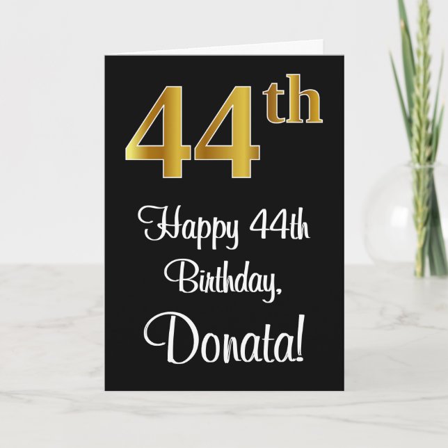Carte 44e anniversaire ~ Elégant Luxueux Faux Gold Look  (Devant)