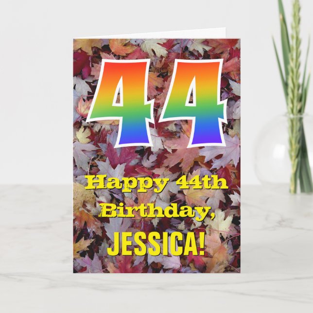 Carte 44e anniversaire; Feuilles d'automne rustiques; Ar (Devant)