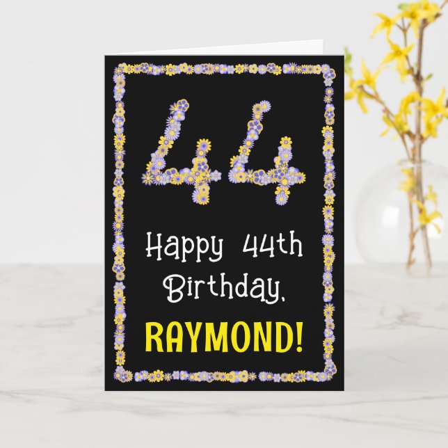 Carte 44e anniversaire : Floral Flowers Numéro, Nom pers (Fleur jaune)