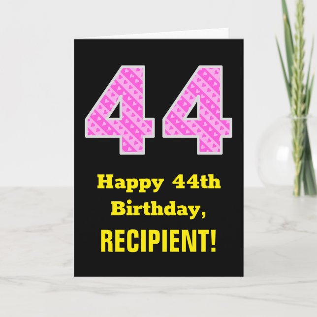 Carte 44e anniversaire : Pink Stripes and Hearts "44" +  (Devant)