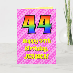 Carte 44e anniversaire : Pink Stripes & Hearts, Arc en c