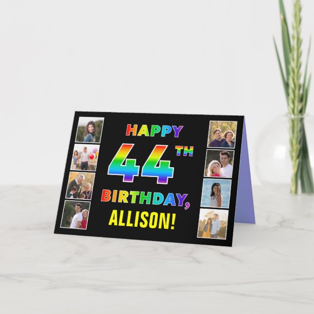 Carte 44e anniversaire : Rainbow Text, Custom Photos & N (Devant)